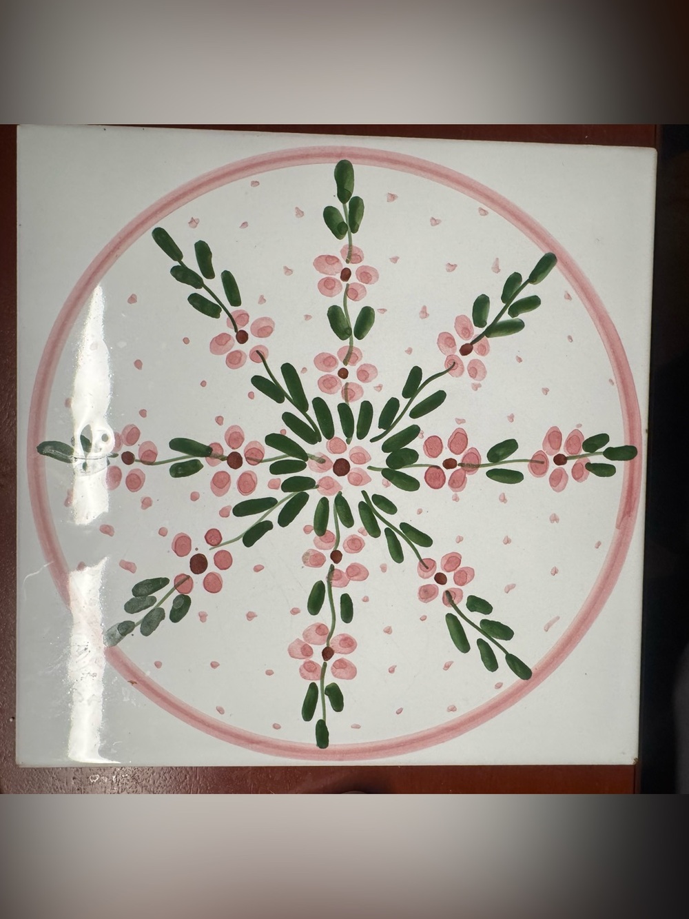 Hand-Painted Pink Floral Ceramic Tile - Home Art